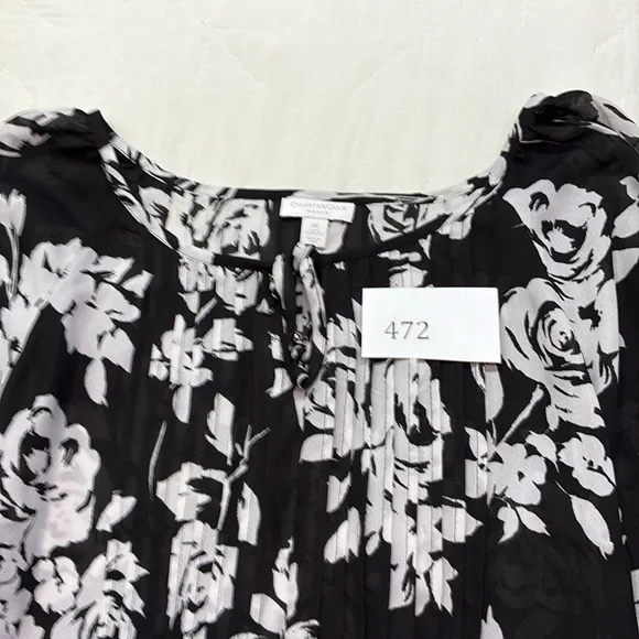 Charter Club Black White Floral Sheer Blouse Tie Neck Pintuck Plus Size 2X Tunic - Picture 4 of 4